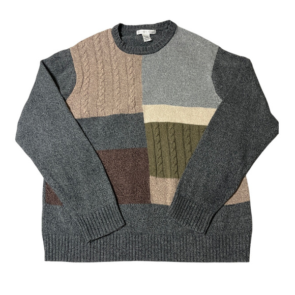 Geoffrey Bean Vintage 90s Pullover Sweater XL Colorblock Cable Knit Grandpa - Picture 1 of 10